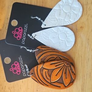 Paparazzi Cream and Brown Floral Teardrop Earrings